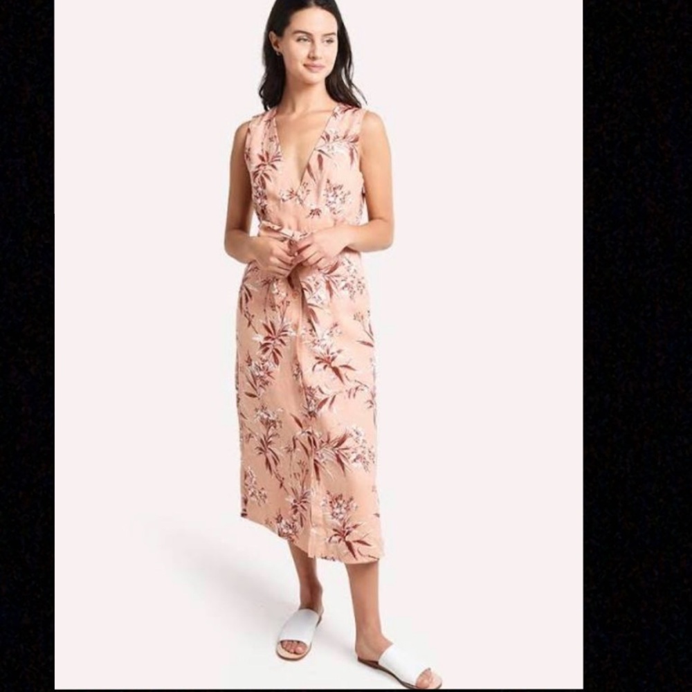 Joie Ethelda Warm Blush Belted Floral Linen Midi Dress - Picture 9 of 12